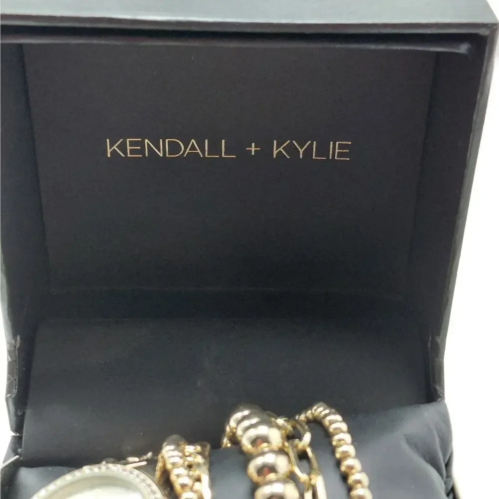Kendall + Kylie Womens Gold Tone Watch Bracelet Set Crystal Bezel Gift Jewelry